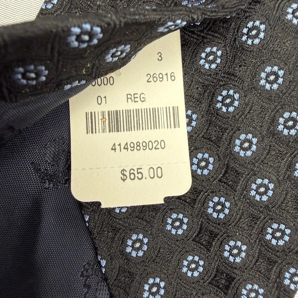 Brooks Brothers 346 Necktie 58 x 3.25 Black Blue Silk Floral Medallion Geometric
